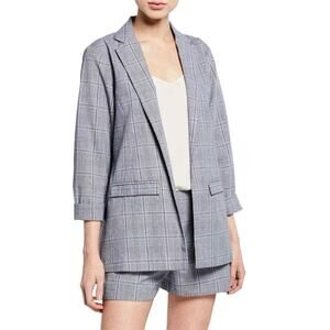 Cupcakes & Cashmere Modern Preppy Blue Plaid Linen Blend Summer Blazer